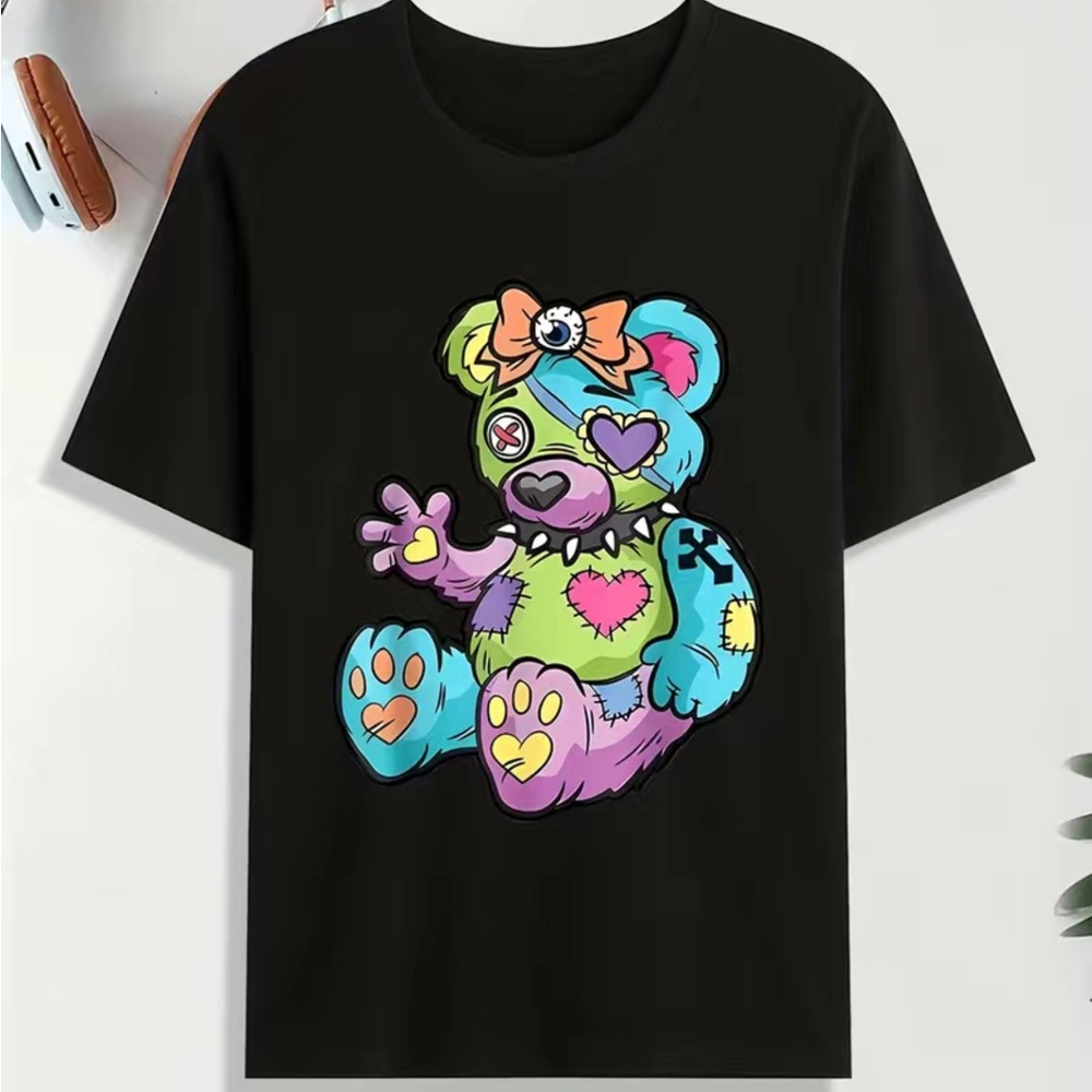 Horror Bear Doll T-Shirt Black Multicolor Men's Size M Unisex Halloween Edgy